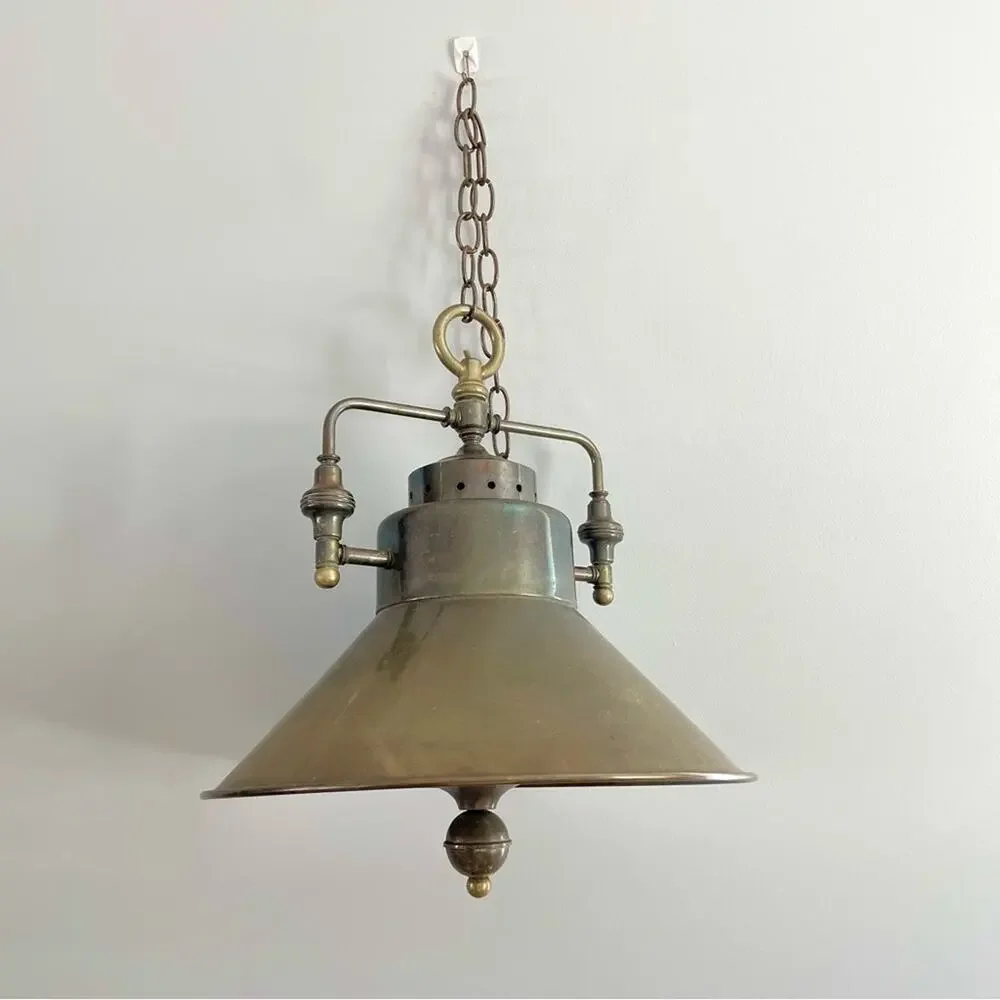 Vintage | LARGE Solid Brass Hanging Pendant Light Design Industrial Farmhouse